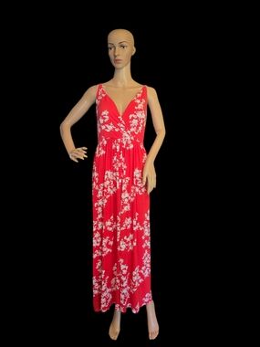 ellos Red Floral Surplice Spaghetti Strap Maxi Dress - Size 18-20